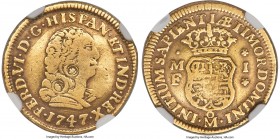 Ferdinand VI gold Escudo 1747 Mo-MF VF20 NGC, Mexico City mint, KM114, Cal-212. An exceedingly rare one-year "Imaginary Bust" issue struck in Mexico i...
