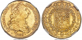 Charles III gold 4 Escudos 1765 Mo-MF AU Details (Mount Removed) NGC, Mexico City mint, KM141, Fr-30, Cal-321. Extremely rare "Rat-Nose" issue of Char...