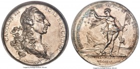 Charles III silver "Pachuca y Real del Monte Proclamation" Medal 1761 MS61 NGC, Grove-K-41, Medina-98, Betts-485. 45mm. By F. Cassanova. Bust of Charl...