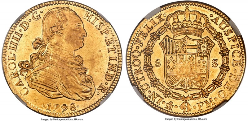 Charles IV gold 8 Escudos 1798 Mo-FM UNC Details (Obverse Cleaned) NGC, Mexico C...