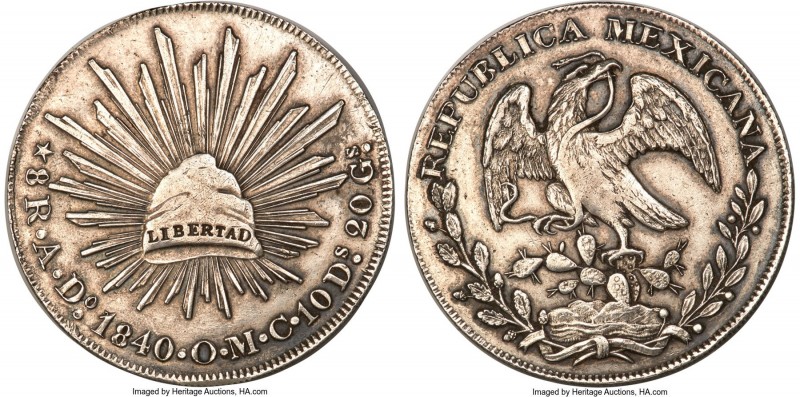 Republic silvered bronze Pattern 8 Reales 1840 Do-OMC MS61 NGC, Durango mint, KM...