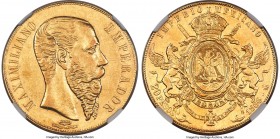 Maximilian gold 20 Pesos 1866-Mo AU Details (Cleaned) NGC, Mexico City mint, KM389. A nicely struck example bearing ample golden luster despite the no...