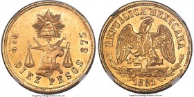 Republic gold 10 Pesos 1881/79 Do-P MS63 NGC, Durango mint, KM413.3, Fr-132. An offering conveying substantial technical and visual appeal, the fields...