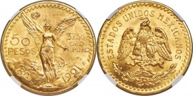Estados Unidos gold 50 Pesos 1921 MS64+ NGC, Mexico City mint, KM481, Fr-172. The scarcer first date in the series, struck on the centennial of Mexica...
