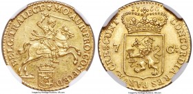 Utrecht. Provincial gold 7 Gulden 1760 MS61 NGC, Utrecht mint, KM103, Fr-289, Delm-971. Also known as a 1/2 Golden Rider. Soundly struck upon a brass ...