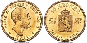Oscar II gold 10 Kroner (2-1/2 Speciedaler) 1874 MS61 PCGS, Kongsberg mint, KM347, Fr-16, ABH-10. Mintage: 24,000. A noticeably handsome representativ...