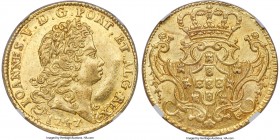 João V gold 4 Escudos (Peça) 1747 AU58 NGC, Lisbon mint, KM221.9, Fr-86. On the precipice of uncirculated condition, the surfaces graced with apprecia...