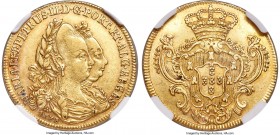 Maria I & Pedro III gold 2 Escudos (3200 Reis) 1778 XF45 NGC, Lisbon mint, KM274. A notably scarce type consisting of only two years, this specimen sh...