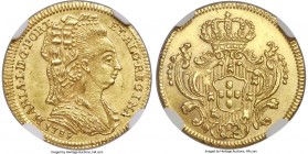Maria I gold 1/2 Escudo 1789 MS64+ NGC, Lisbon mint, KM296, Gomes-15.02. A superb near-gem selection of this small-statured type whose features are ad...