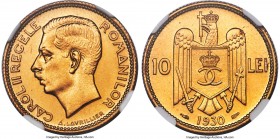 Carol II Proof 10 Lei 1930-(a) PR67 NGC, Paris mint, KM49. Quite rare at in this peak certification, presently tied with only one other at NGC--that e...