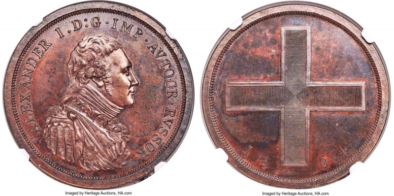 Alexander I copper Pattern Rouble 1804 MS63 Brown NGC, Soho mint, KM-Pn65, Bit-Ж...