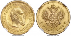 Alexander III gold 5 Roubles 1889-AГ MS64 NGC, St. Petersburg mint, KM-Y42, Fr-168, Bit-33. A glowing representative expressing tiger's eye luster tha...