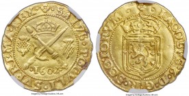 James VI (I) gold Sword & Scepter 1602 AU53 NGC, Edinburgh mint, KM20, S-5460. Eighth coinage. Obv. Crowned coat-of-arms. Rev. Sword and scepter cross...