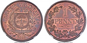 Orange Free State. Republic bronze Proof Pattern Penny 1888-V PR64 Red and Brown NGC, Berlin mint, KM-XPn7, Hern-08. Plain shield variety. A well-kept...