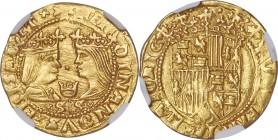 Ferdinand & Isabella gold Excelente ND (1474-1504) MS62 NGC, Valencia mint, Cal-164, Cay-2890. 3.51gm. Executed with the utmost care on a noticeably r...