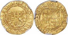 Ferdinand & Isabella (1474-1504) gold Excelente ND (from 1497)-S MS62 NGC, Seville mint, Cal-149, Cay-2874 var. (star below S). 3.49gm. Both a signifi...
