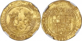 Ferdinand & Isabella (1474-1504) gold 2 Excelentes ND (from 1497)-S UNC Details (Cleaned) NGC, Seville mint, Cal-69, Cay-2937. Very fine style for thi...