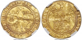 Ferdinand & Isabella (1474-1504) gold 2 Excelentes ND (from 1497)-S AU53 NGC, Seville mint, Fr-129, Cal-82 var. (annulet below radiant cross), Cay-292...