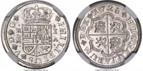 Philip V Real 1726/1 M-A MS66 NGC, Madrid mint, cf. KM299 (overdate unlisted), Cal-1531. A dazzling gem representative, well-struck and remarkably bri...