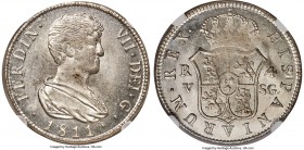 Ferdinand VII 4 Reales 1811 V-SG MS65 NGC, Valladolid mint, KM453.2. A conditional jewel with exceptional, steel-gray patina highlighted by an array o...