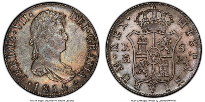 Ferdinand VII 8 Reales 1815 M-GJ MS64 PCGS, Madrid mint, KM466.3. Variety with d...