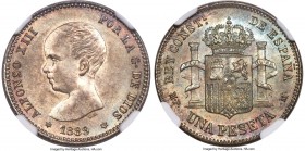 Alfonso XIII Peseta 1889(89) MP-M MS64 NGC, Madrid mint, KM691, Cay-17608. The far rarer of just two dates for this 'baby head' type, with only around...