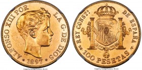 Alfonso XIII gold Restrike 100 Pesetas 1897(61) SG-V MS62 NGC, Madrid mint, KM708. Official restrike issue of 1961 with a mintage of only 810, the sma...