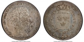 Carl XIV Johan Riksdaler 1827/6-CB MS61 PCGS, KM593, Dav-349. A lustrous example revealing clearly defined features and surfaces showing mottled charc...