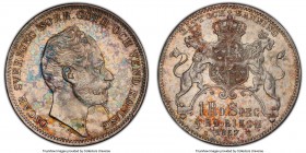 Oscar I Riksdaler Specie (4 Riksdaler Riksmynt) 1857-ST MS62 PCGS, KM689, Dav-355. Lustrous, with even and full detail expressed to the smallest eleme...