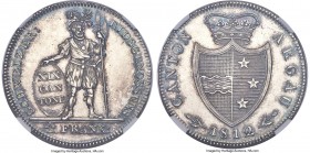 Aargau. Canton 4 Franken 1812 MS62 Prooflike NGC, KM20, Dav-361, HMZ-2-19a. A wholly impressive example of this popular crown-sized issue with a minta...