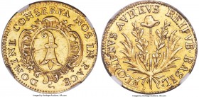 Basel. City gold Goldgulden (Ducat) ND (c. 1790) MS63 NGC, KM181, Fr-31. Striking in its appeal, with amber-gold patina, plenty of flash in the fields...