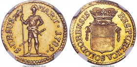 Solothurn. Canton gold 1/4 Duplone 1789 MS64+ NGC, KM55, Fr-393, HMZ-2-843a. A beautiful fractional gold issue that nearly qualifies for gem status, w...
