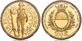 Confederation gold "Fribourg Shooting Festival" 100 Francs 1934-B MS66 S Prooflike NGC, Bern mint, KM-XS19, Fr-505, Häb-21. From a mintage of only 2,0...