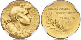 Confederation gold Matte "St. Gallen Shooting Festival" Medal 1904 MS69 NGC, Martin-574, Richter-1174a. 23mm. 11.19gm. By Huguenin. Mintage: 431. Rare...