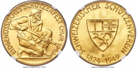 Confederation gold "Graubunden - Chur Shooting Festival" Medal 1949-B MS68 NGC, Bern mint, Richter-857a. 33mm. Essentially flawless, with presently no...