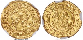 Sigismund Bathory gold Ducat 1582 MS63 NGC, Nagyszeben mint, Fr-295, Resch-6. MON ★ TRAN | IL | SIGI ★ B ★ D ★ S, crowned, armored figure of Sigismund...