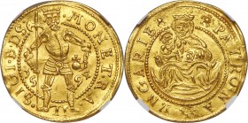Sigismund Bathory gold Ducat 1594 MS62 NGC, Hermannstadt mint, Fr-295. 3.50gm. An exceptionally fine example of this scarce type, the figures of Madon...