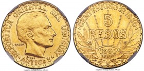 Republic gold Essai 5 Pesos 1930-(a) MS61 NGC, Paris mint, KM-E14, cf. Lezama-Plate XXXIV. By Bazor. Mintage: 60. An iconic essai type by France's mos...