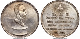 Republic silver "Deliverance of Simon Bolivar from Assassination" Medal 1828-Dated (1829) UNC Details (Removed From Jewelry) NGC, Fonrobert-Unl., Urda...