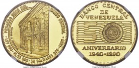 Republic gold Proof "Central Bank Anniversary" 50 Bolivares 1990 PR66 Ultra Cameo NGC, Caracas mint, KM-Y67. Mintage: 5,000. AGW 0.4499 oz. 

HID098...