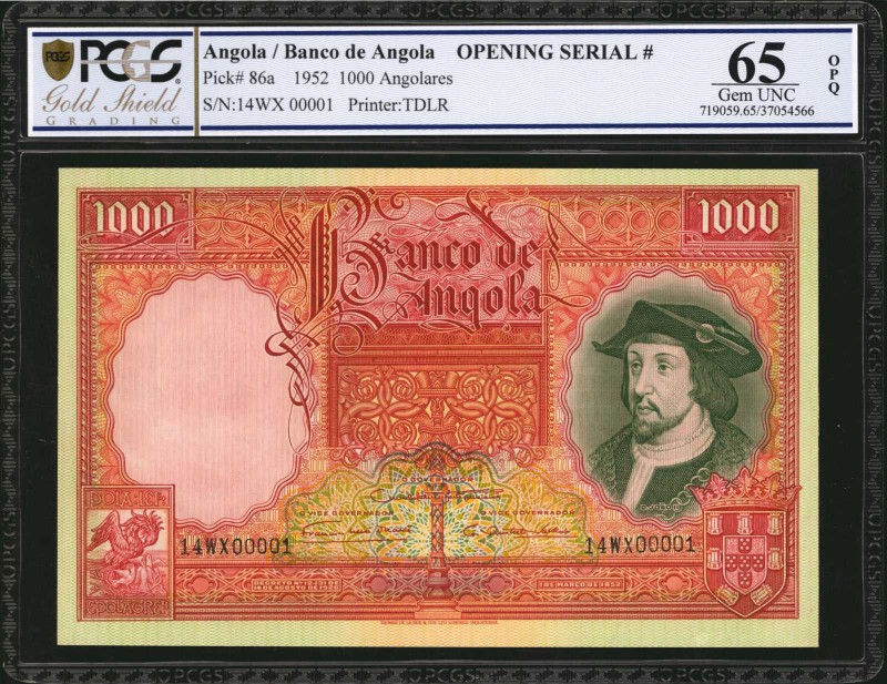ANGOLA. Banco de Angola. 1000 Angolares, 1952. P-86a. Serial Number 1. PCGS GSG ...