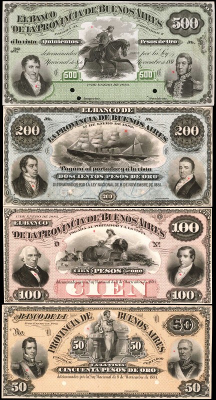 ARGENTINA. Provincia de Buenos Ayres. 1 to 500 Pesos, 1883. P-S535p to S544p. Fr...