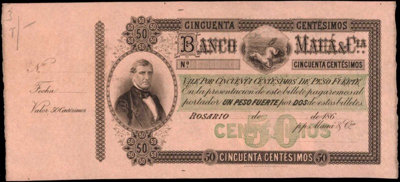 ARGENTINA. Banco de Maua. 50 Centesimos, 186x. P-Unlisted. Specimen. About Uncir...