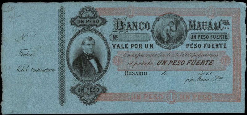 ARGENTINA. Banco de Maua. 1 Peso, 18xx. P-Unlisted. About Uncirculated.
SFE-22s...