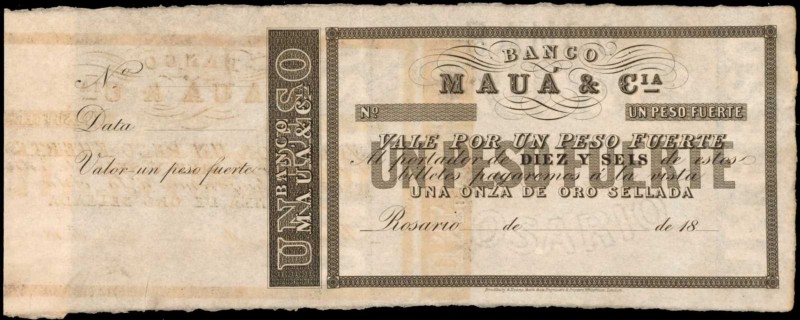 ARGENTINA. Banco de Maua. 1 Peso, 18xx. P-Unlisted. Specimen. About Uncirculated...