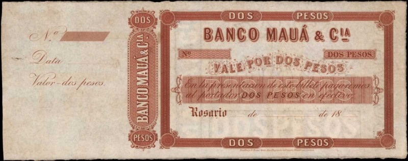 ARGENTINA. Banco de Maua. 2 Pesos, 18xx. P-Unlisted. Specimen. About Uncirculate...