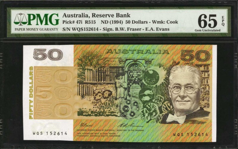 AUSTRALIA. Reserve Bank. 50 Dollars, ND (1994). P-47i. Consecutive. PMG Gem Unci...