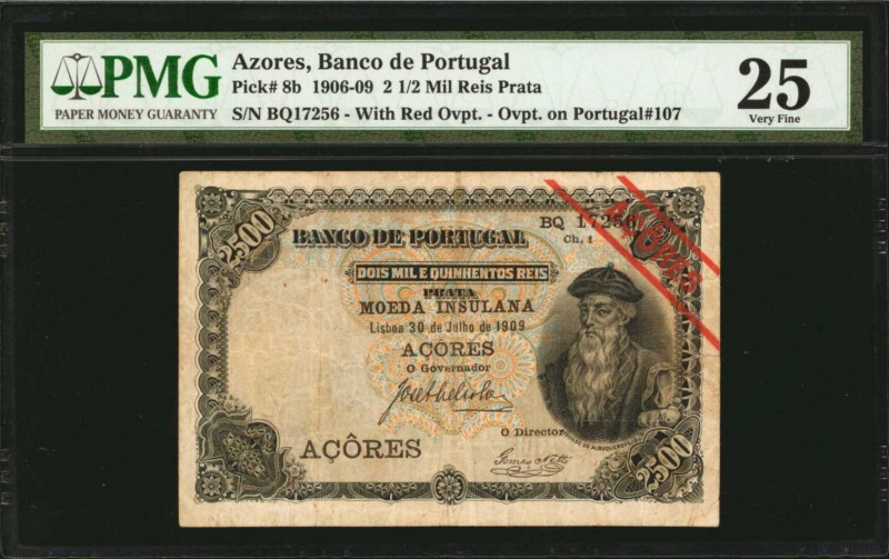 AZORES. Banco de Portugal. 2 1/2 Mil Reis Prata, 1906-09. P-8b. PMG Very Fine 25...