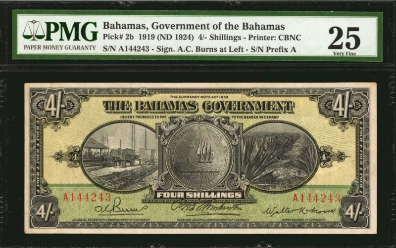 BAHAMAS. Government of the Bahamas. 4 Shillings, 1919 (ND 1924). P-2b. PMG Very ...