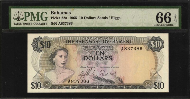BAHAMAS. Government of the Bahamas. 10 Dollars, 1965. P-22a. PMG Gem Uncirculate...